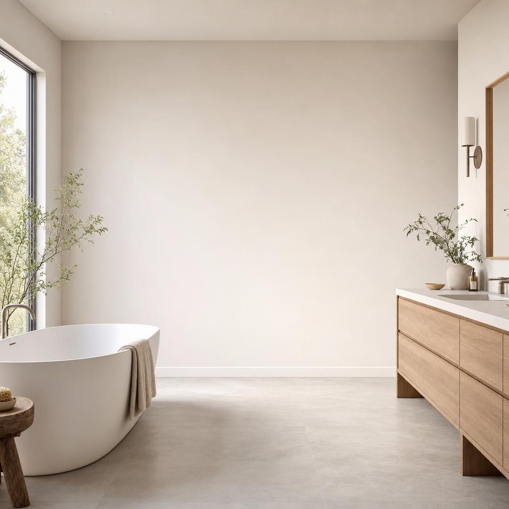 Empty modern bathroom with a blank feature wall