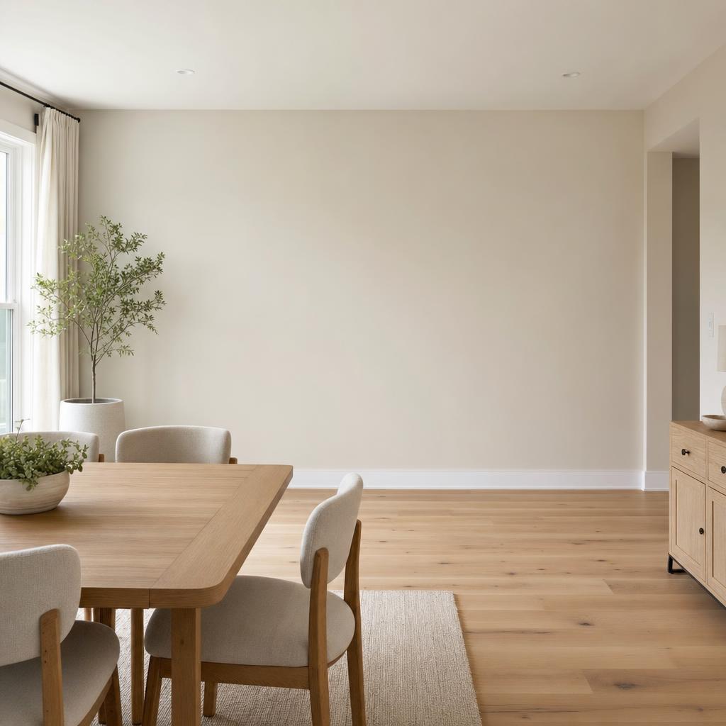 Empty modern dining room with a blank feature wall