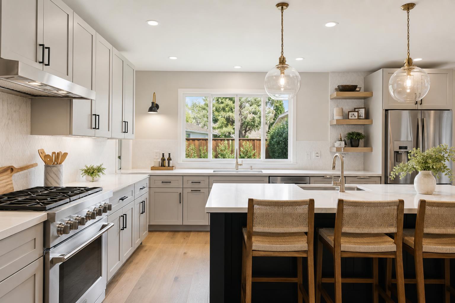 Fully renovated two-tone shaker kitchen with custom cabinetry and quartz counters — Ocean City, NJ remodel by HousePro